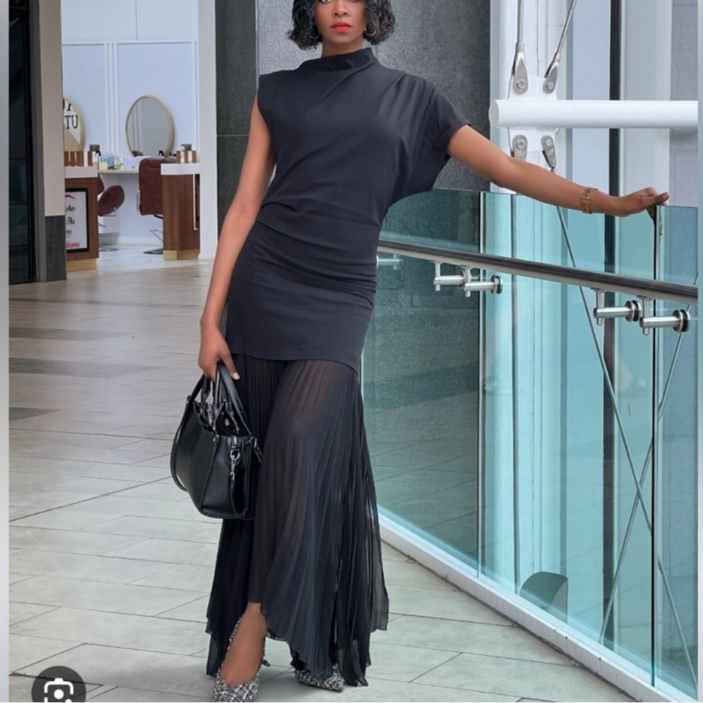 Zara Black Pleated Maxi Dress